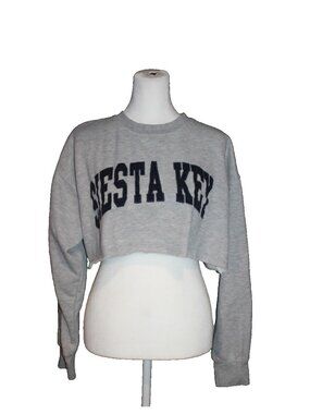 Women’s  Size M Gray Cropped Sweatshirt Siesta Key Florida Long Sleeve Pullover